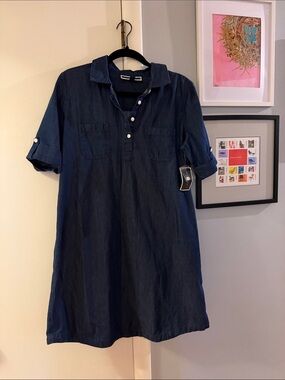 Karen Scott Dark Navy Chambray Midi Shirt Dress